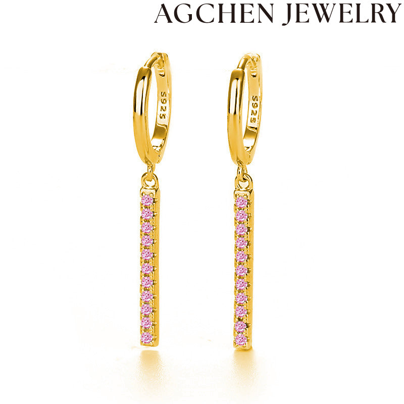 AG Pink Rectangular Zircon Earrings