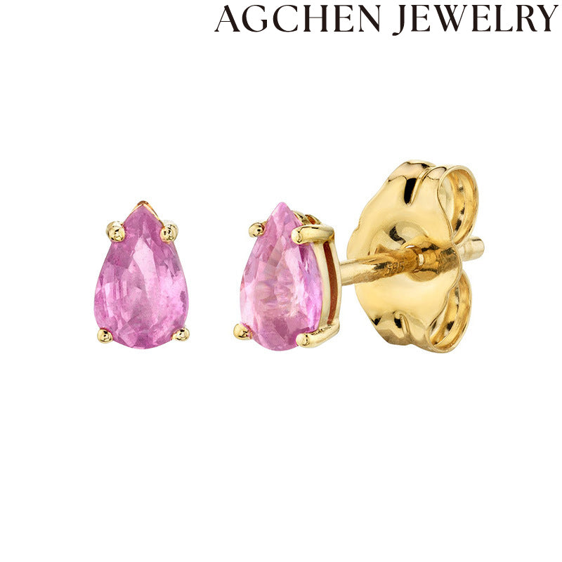 AG Teardrop Pink Zircon Stud Earrings