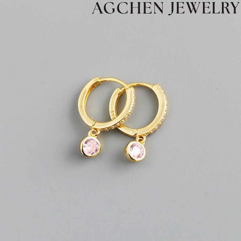 AG Round Pink Zircon Earrings