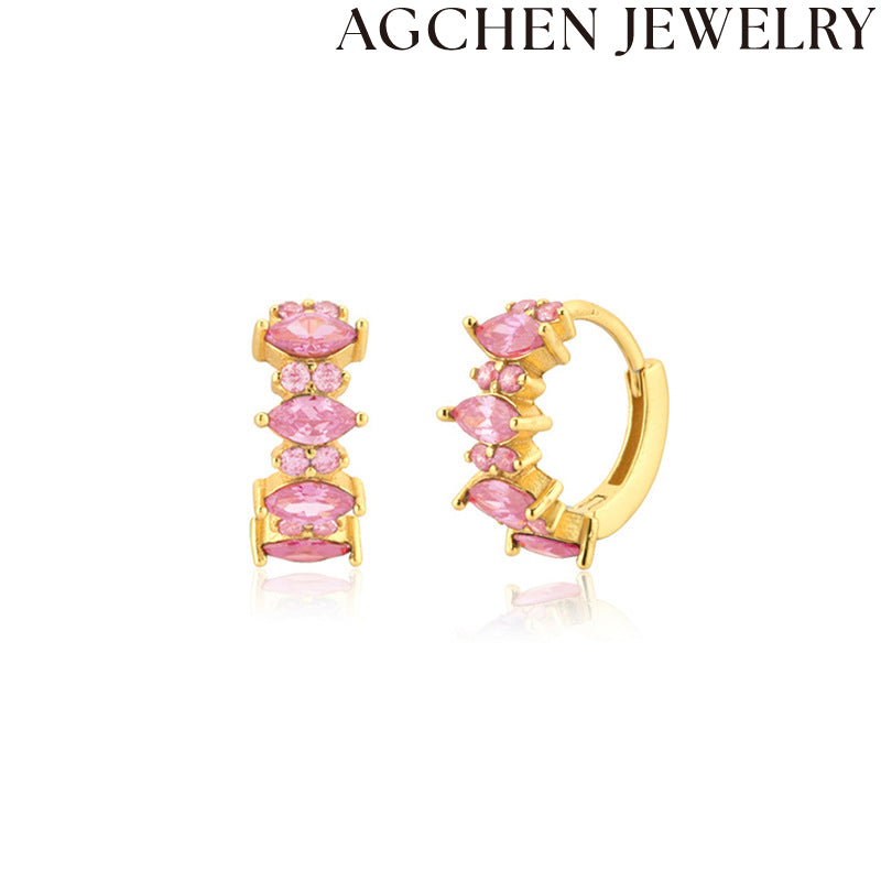 AG Elegant Pink Zircon Women's Earrings