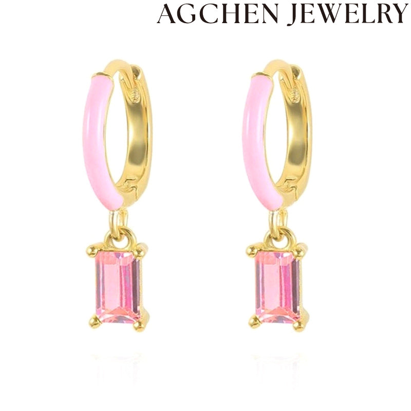 AG Droplet Hoop with Rectangular Zircon Earrings