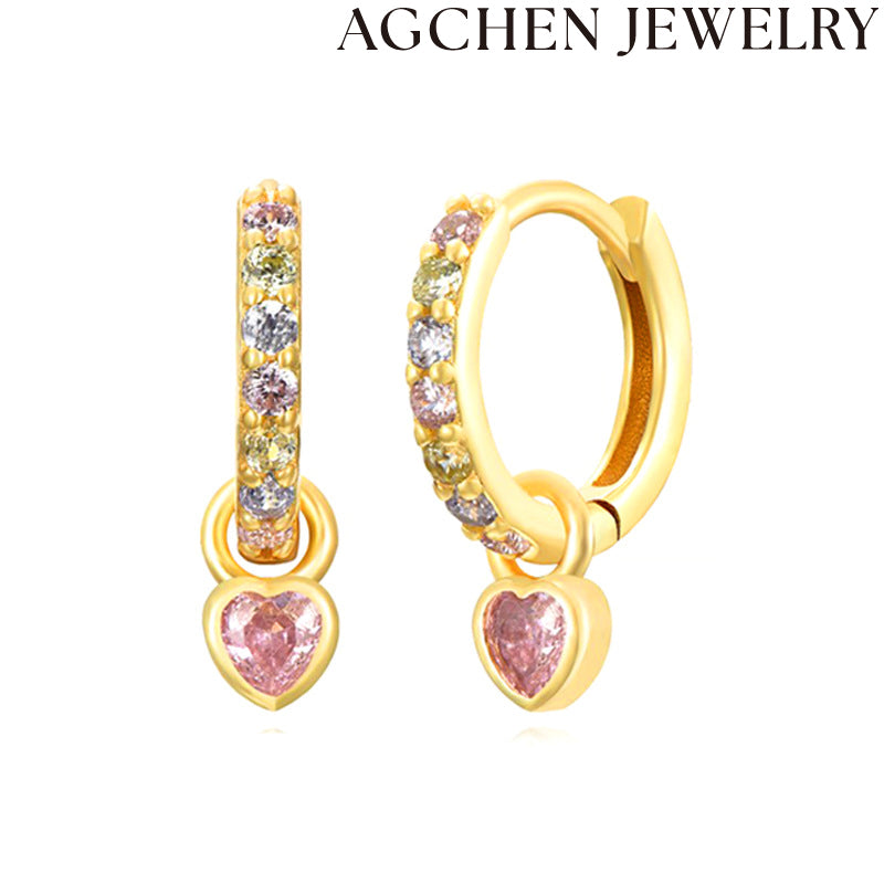 AG Pink Heart Zircon Earrings