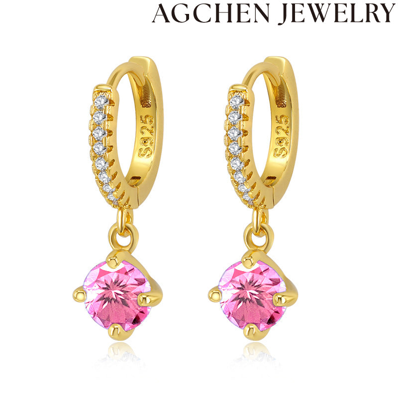 AG Pink Rhombus Zircon Earrings