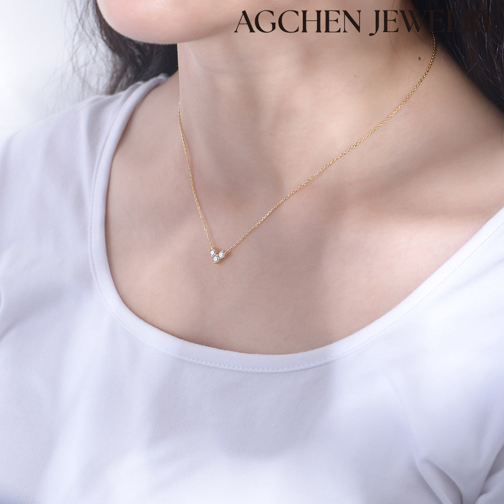 AGCHEN New light luxury niche diamond love sterling silver necklace female Internet celebrity collarbone chain has a sense of design - AGCHEN JEWELRY,925 All Styles, 925 Necklaces