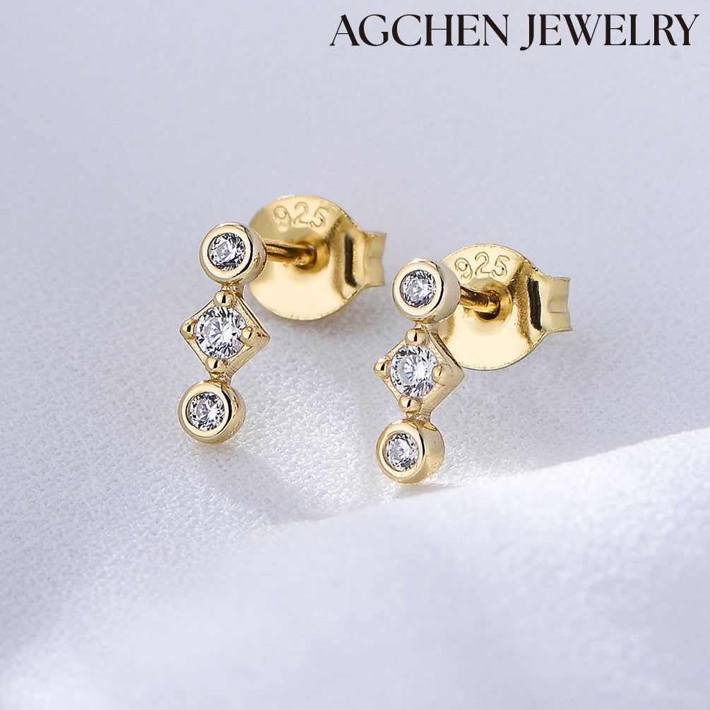 Geometric Cubic Zirconia Earrings agchenjewellery agjewelry square hoop earrings square stud earrings