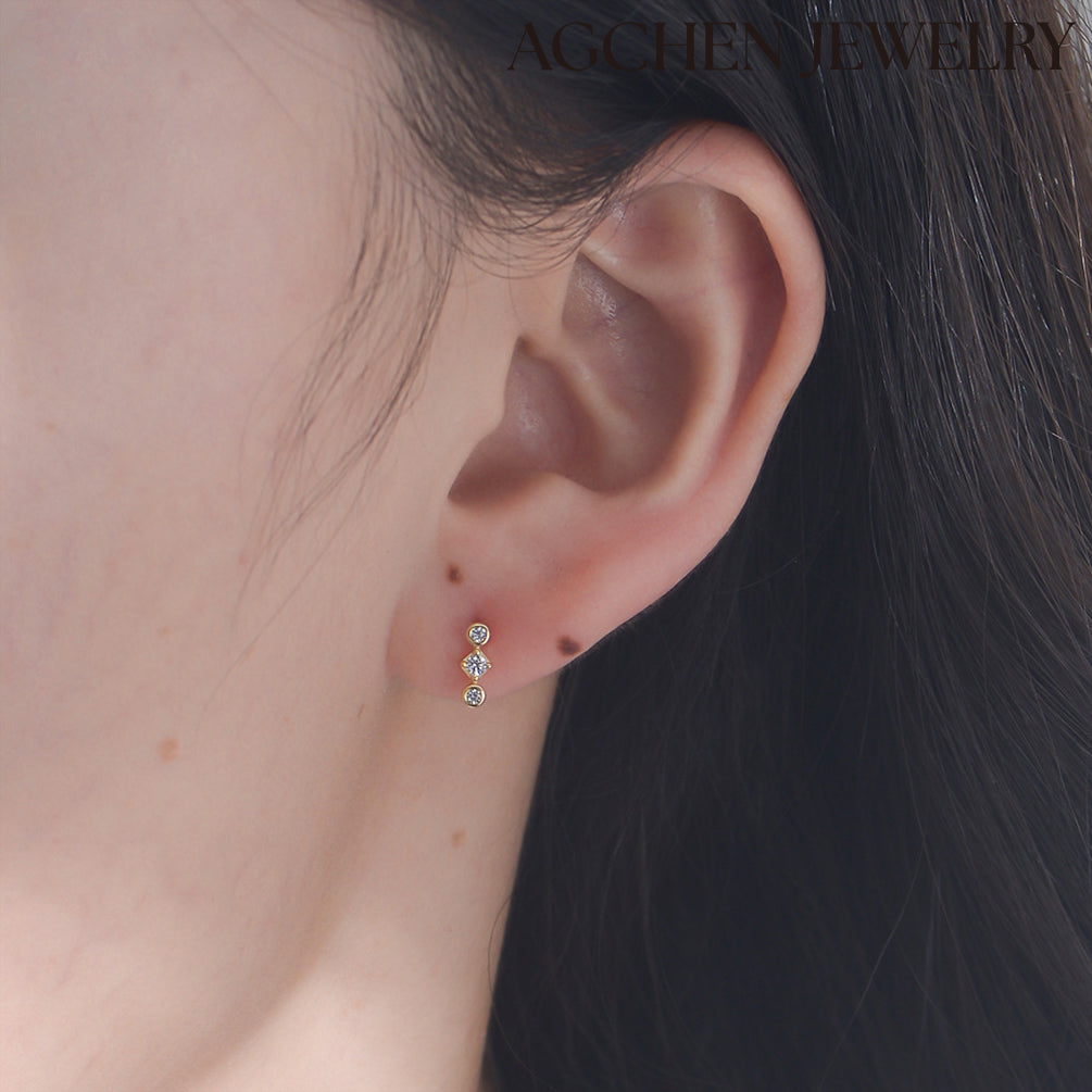 Geometric Cubic Zirconia Earrings gold stud earrings silver stud earrings