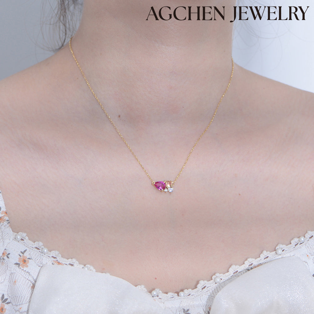 AGCHEN European and American Hot-selling High-Quality Pink Zircon Goldfish Accent Gold Sterling Silver Necklace - AGCHEN JEWELRY,925 All Styles, 925 Necklaces