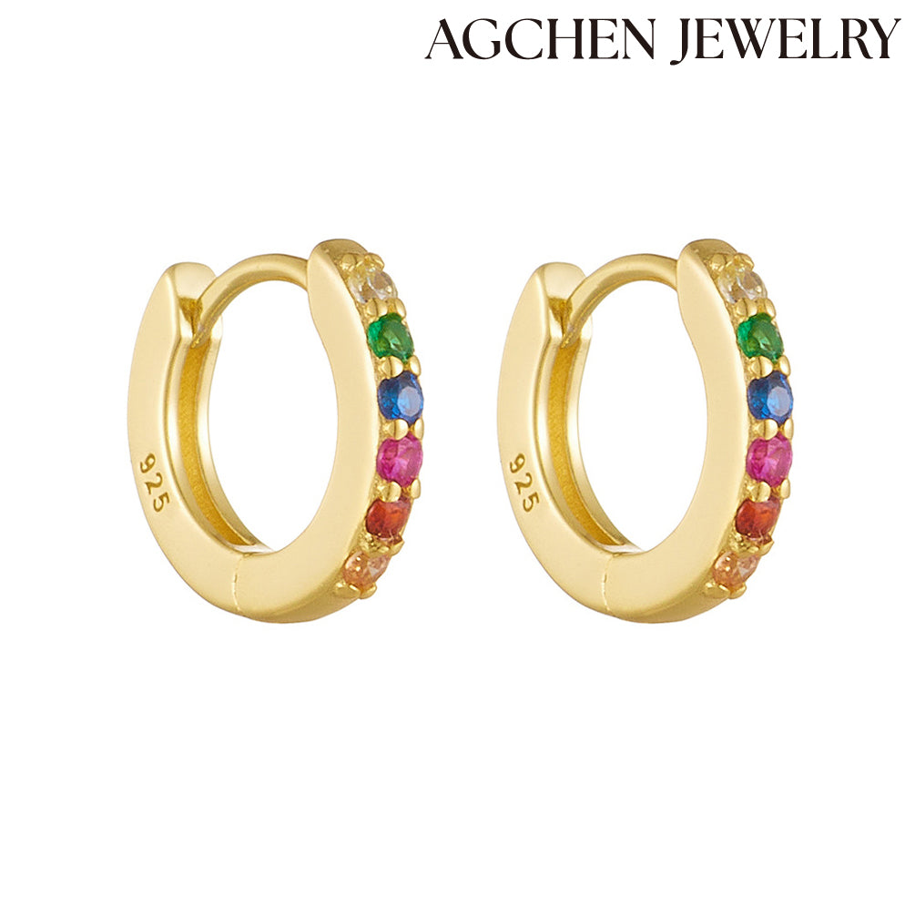 Multicolored Circular Zirconia Earrings agchenjewelry circle earrings circle stud earrings