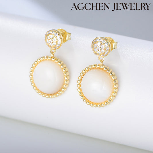 Moonstone Earrings agchenjewelry big round earrings round stud earrings