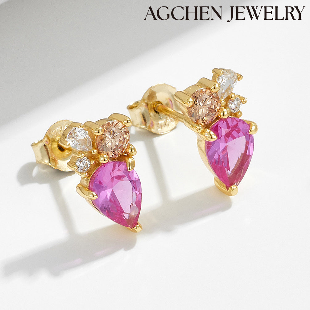 Pink Teardrop Zirconia Earrings agchenjewelry agjewelrypink pearl earrings pink sapphire earrings