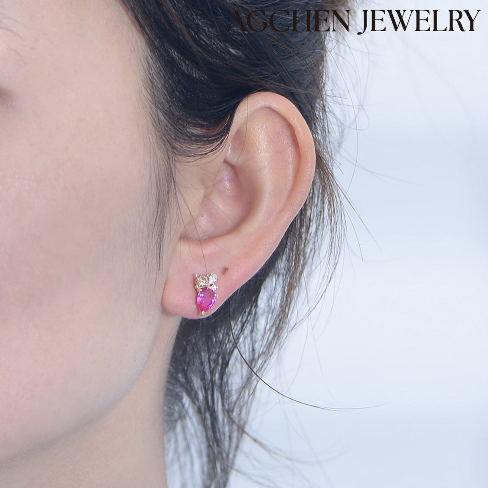 hot pink earrings pink stud earrings pink tassel earrings pink tourmaline earrings