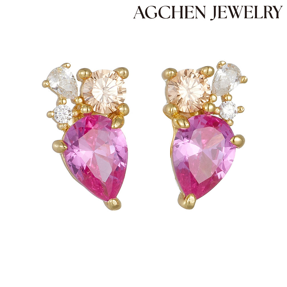 Pink Teardrop Zirconia Earrings agchenjewelry agjewelry agfashion pink earrings pink diamond earrings