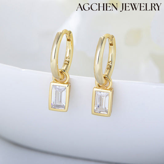 Rectangular Cubic Zirconia Drop Earrings agchenjewelry square hoop earrings square stud earrings