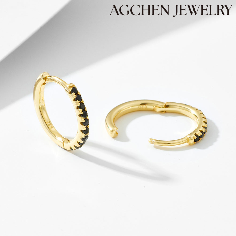 Black Cubic Zirconia Earrings agchenjewelry agfashion earring fashionearring gold hoop earrings gold earrings design