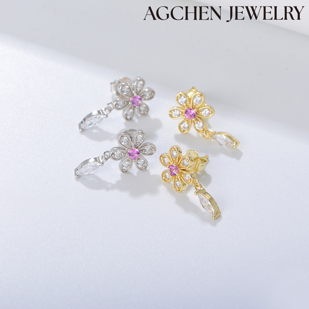 pink flower earring flower drop earrings flower hoop earrings