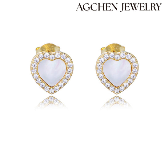 White Heart-shaped Stud Earrings  agchenjewelry agjewelrywhite gold earrings