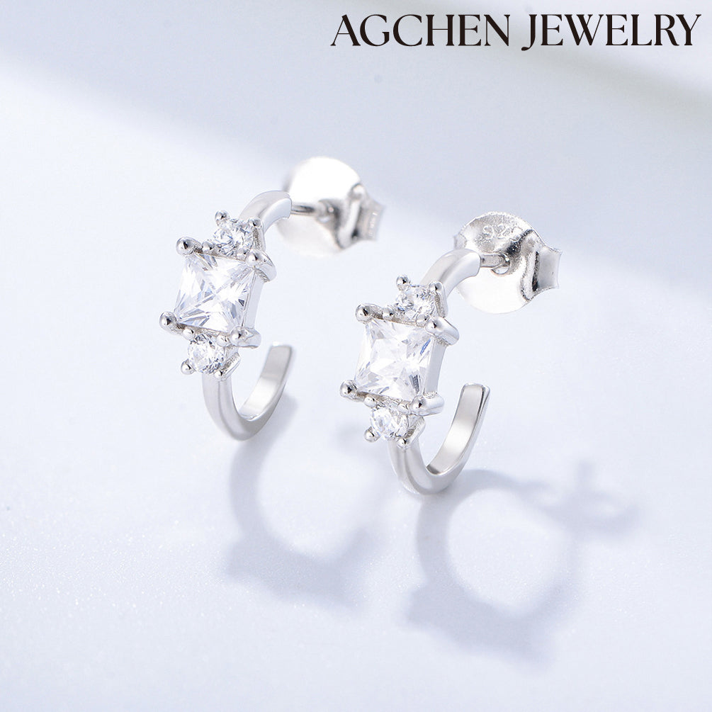 silver earrings with zirconia agchen jewelry