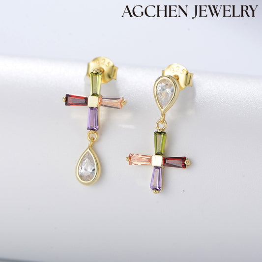 Multicolored Cross Earrings agchenjewelry teardrop pearl earrings