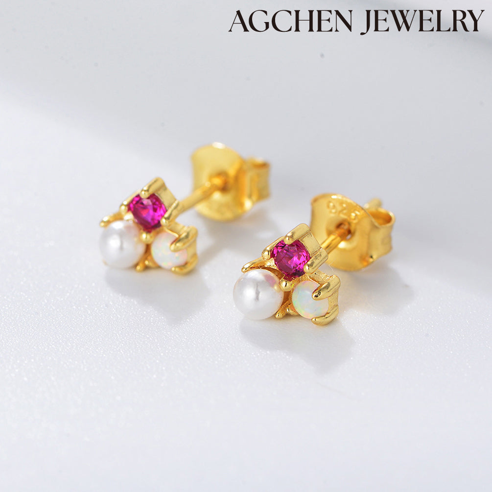 Pearl and Opal Earrings agchenjewelry 14k rose gold earrings