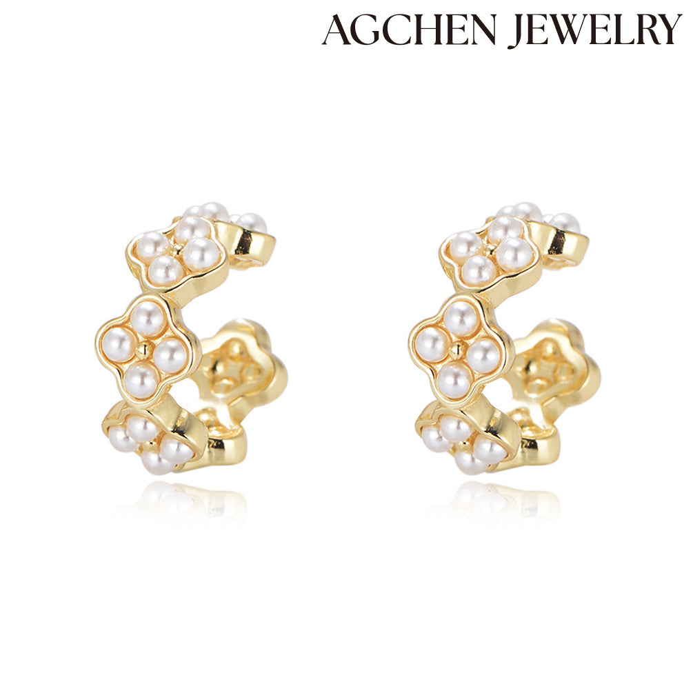 Irregular-shaped Earrings with Pearls agchenjewelry little hoop earrings earrings for little girlslittle gold hoop earrings