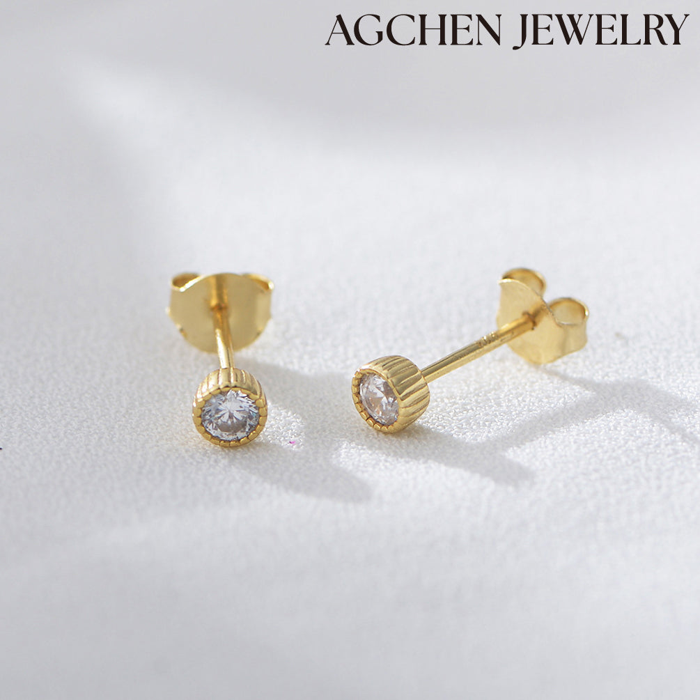 agchenjewelry agjewelry agfashion Round Cubic Zirconia Stud Earrings small earrings for girls