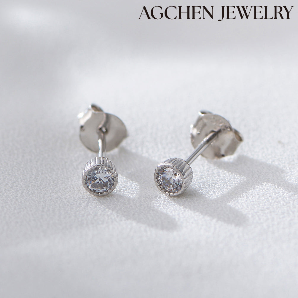 agchenjewelry agjewelry agfashion Round Cubic Zirconia Stud Earrings small gold earrings