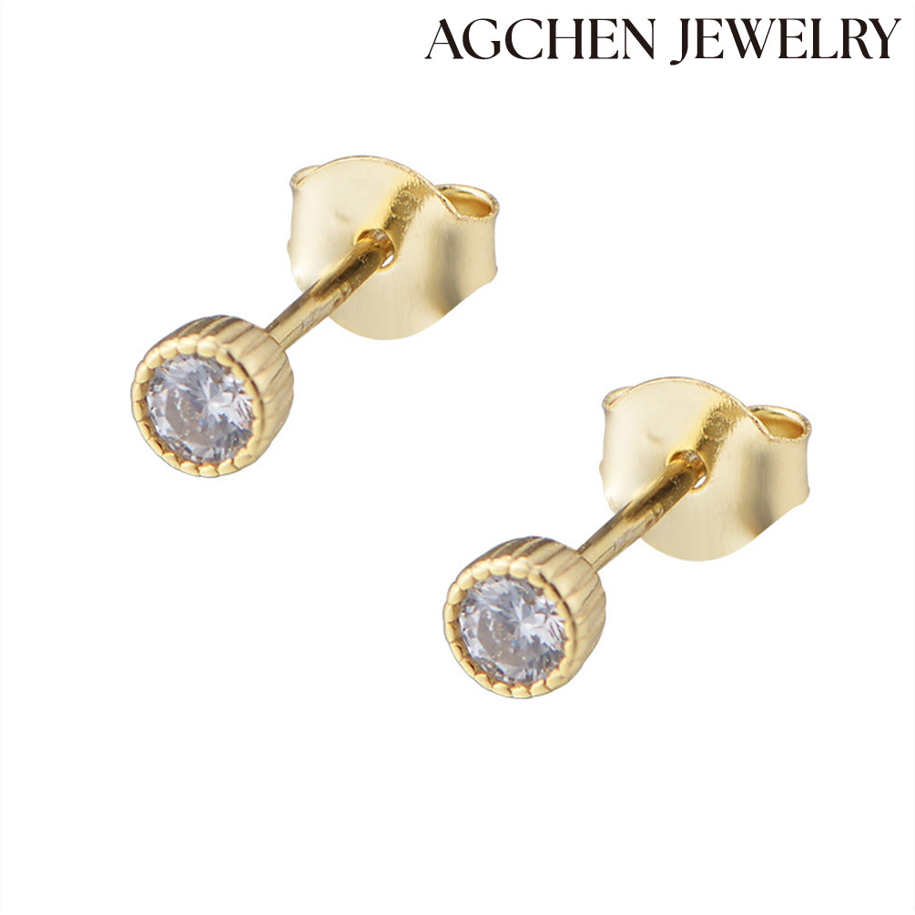 agchenjewelry agjewelry agfashion Round Cubic Zirconia Stud Earrings small earrings small silver hoop earrings