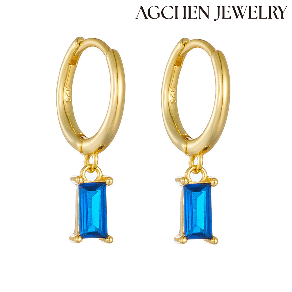 Blue Rectangular Cubic Zirconia Earrings agchenjewelry agjewelry agfashion earring