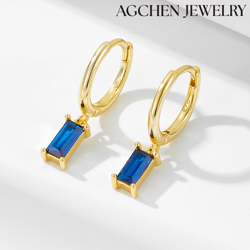 Blue Rectangular Cubic Zirconia Earrings agchenjewelry agjewelry agfashion earring blue sapphire earrings blue diamond earrings