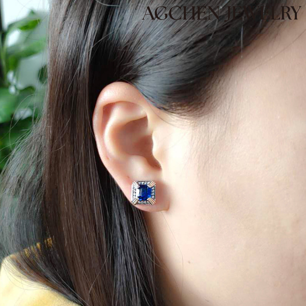 initial earrings blue topaz earrings tiny earrings set