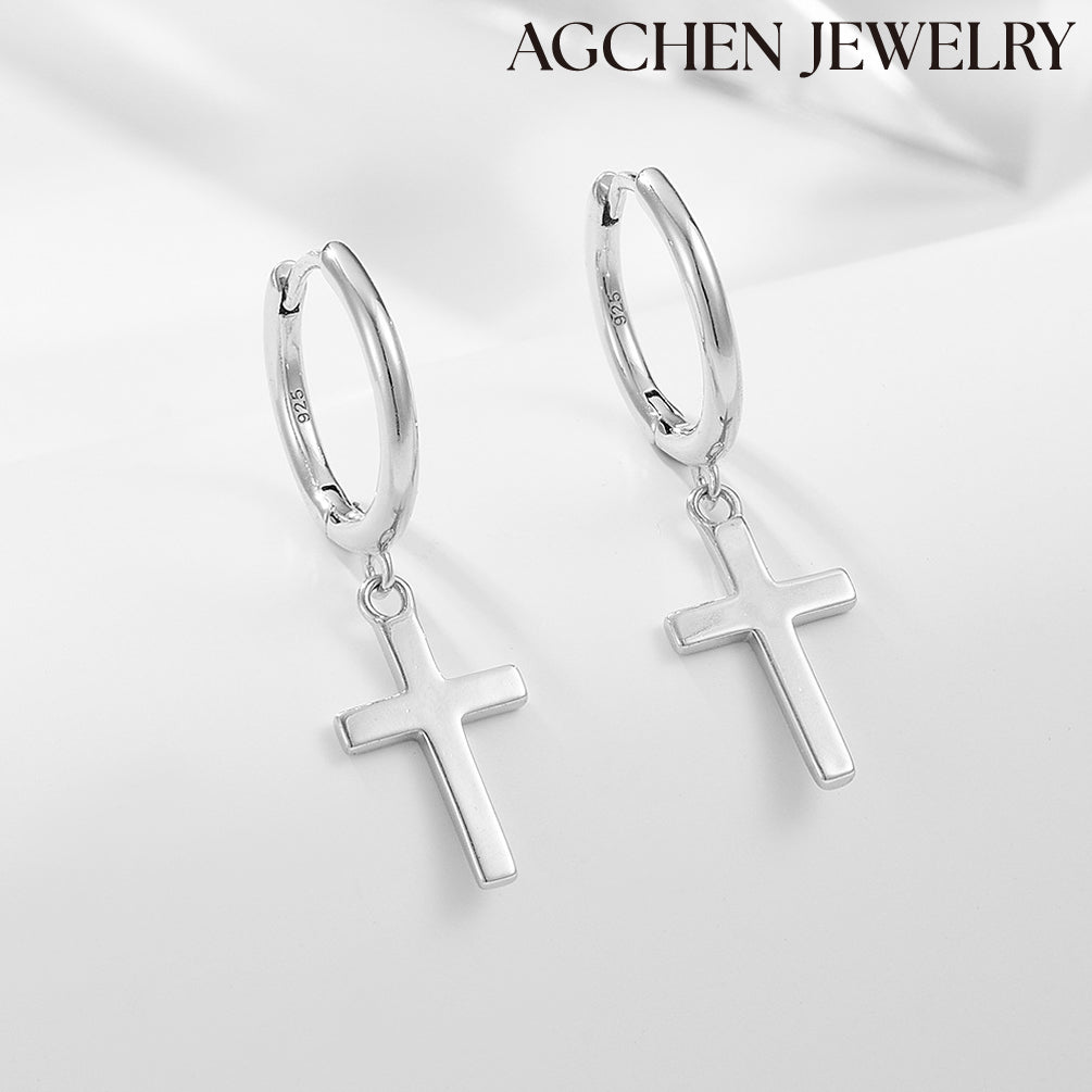 cross hoop earrings upside down cross earrings hanging cross earring