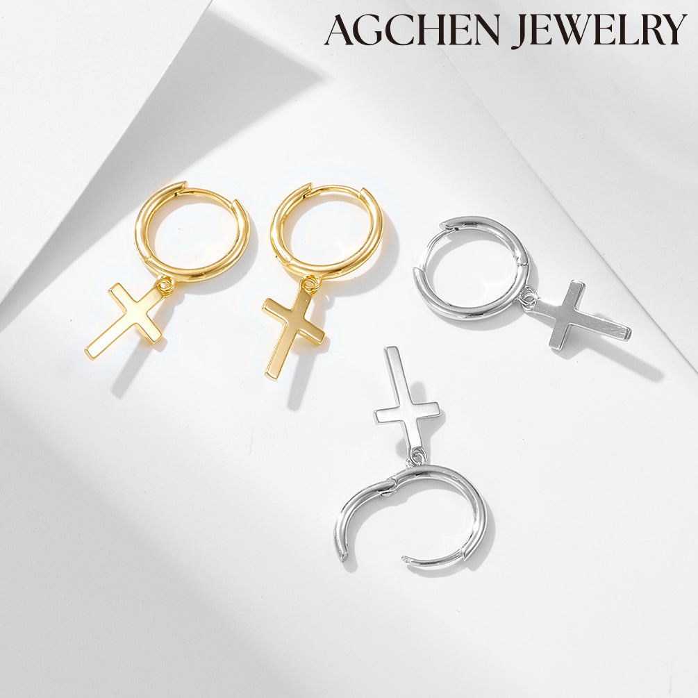 silver cross earrings gold cross earrings men hanging cross earring mens inverted cross earrings