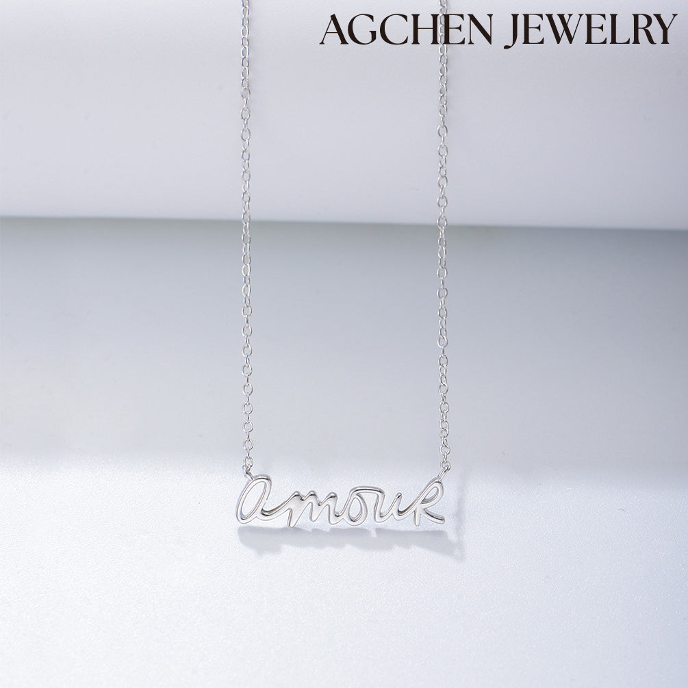 AGCHEN Europe and the United States S925 sterling silver letters French amour necklace female Valentine's Day gift collarbone chain - AGCHEN JEWELRY,925 All Styles, 925 Necklaces