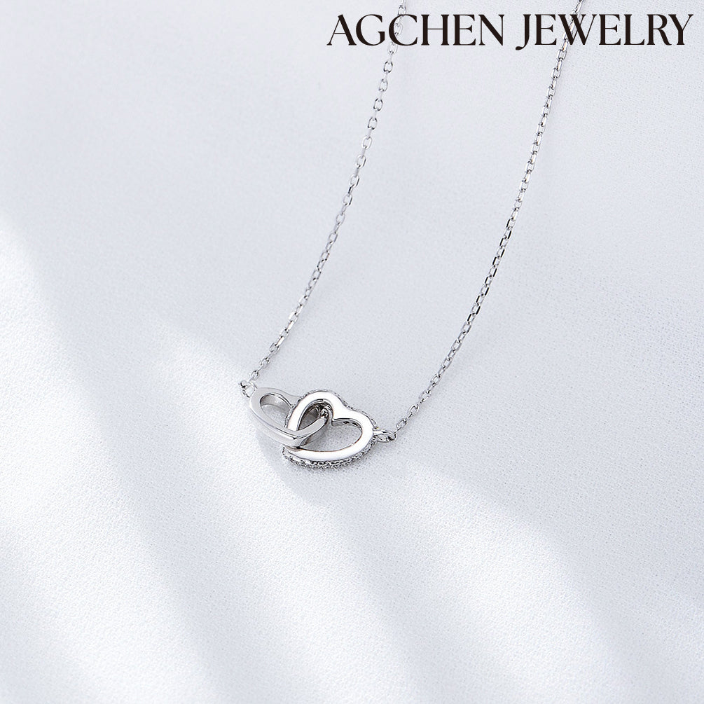 AGCHEN Korean heart-shaped clavicle chain jewelry S925 sterling silver simple diamond love buckle necklace women manufacturers custom - AGCHEN JEWELRY,925 All Styles, 925 Necklaces