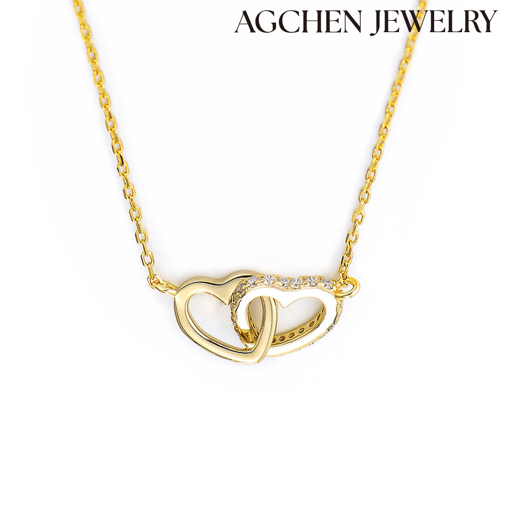 AGCHEN Korean heart-shaped clavicle chain jewelry S925 sterling silver simple diamond love buckle necklace women manufacturers custom - AGCHEN JEWELRY,925 All Styles, 925 Necklaces