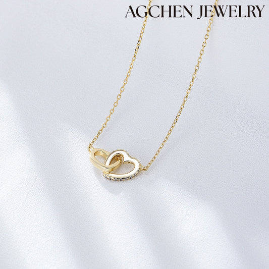 AGCHEN Korean heart-shaped clavicle chain jewelry S925 sterling silver simple diamond love buckle necklace women manufacturers custom - AGCHEN JEWELRY,925 All Styles, 925 Necklaces