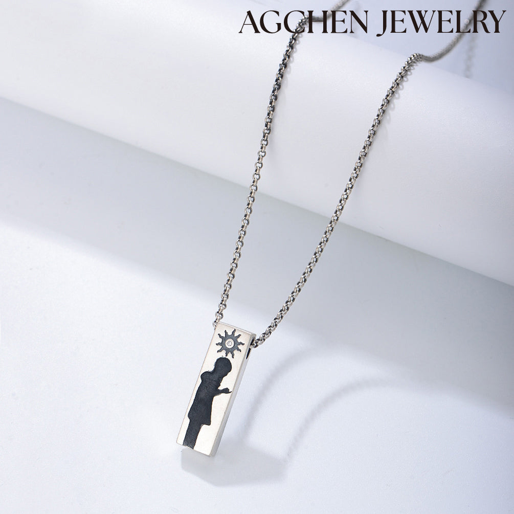 AGCHEN Europe and the United States Ins hot sale S925 Sterling Silver Necklace with a Boy and Girl Under the Moon Couple Pendant - AGCHEN JEWELRY,925 All Styles, 925 Necklaces