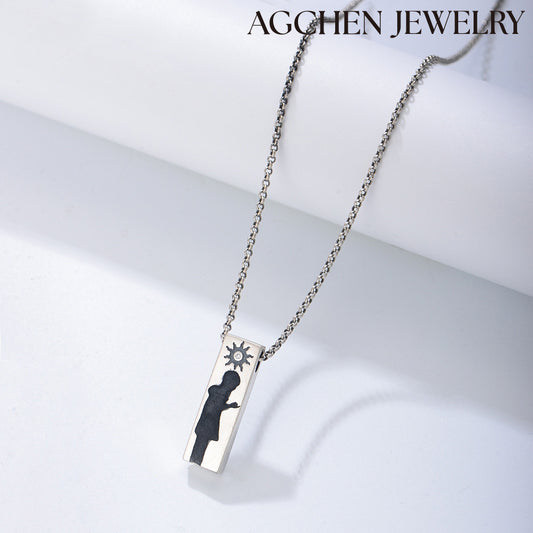 AGCHEN Europe and the United States Ins hot sale S925 Sterling Silver Necklace with a Boy and Girl Under the Moon Couple Pendant - AGCHEN JEWELRY,925 All Styles, 925 Necklaces