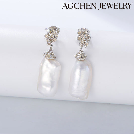 Flower Pearl Earrings agchenjewelry gold flower earrings white flower earrings flower drop earrings