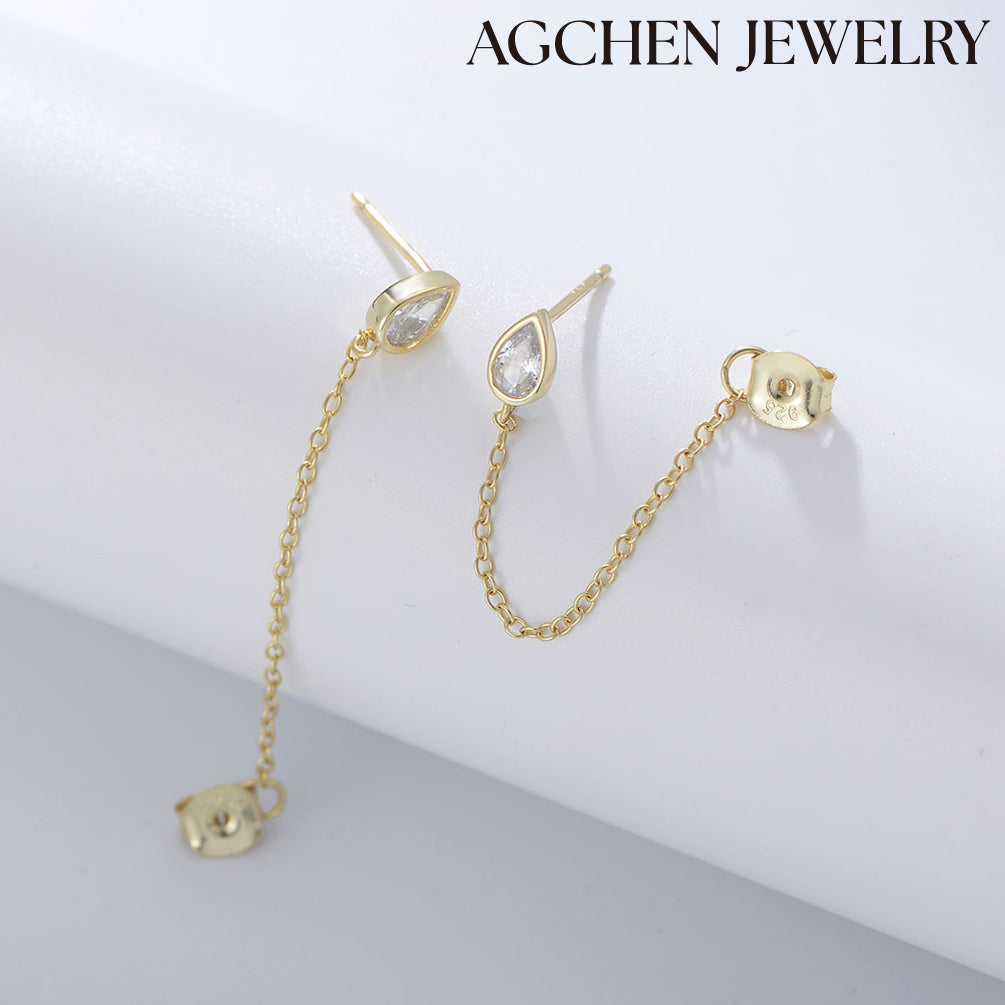 Teardrop Cubic Zirconia Drop Earrings agchenjewelry chain link earrings  cuff earrings with chain