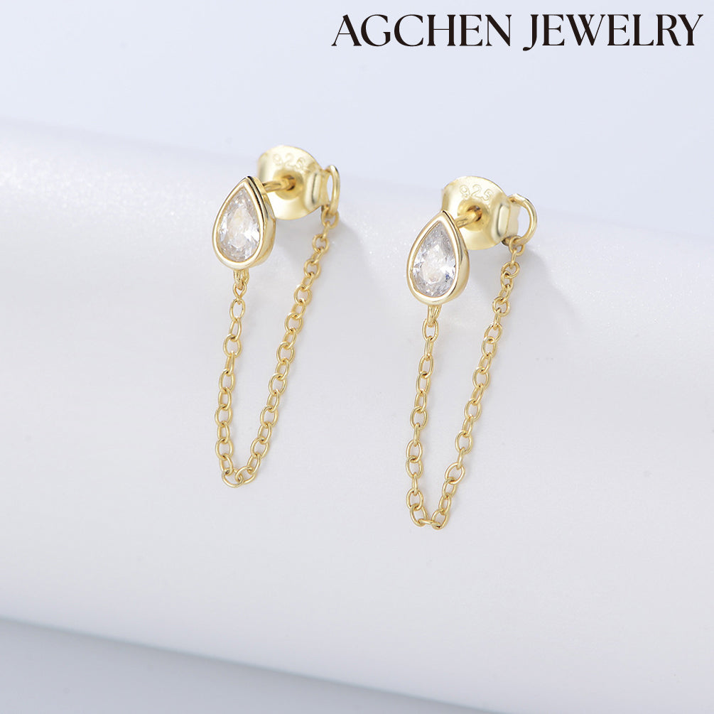 Teardrop Cubic Zirconia Drop Earrings agchenjewelry agfashion agjewelry chain drop earrings