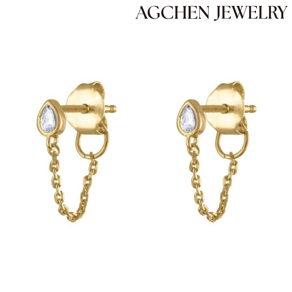 Teardrop Cubic Zirconia Drop Earrings agchenjewelry agfashion agjewelry  chain earrings