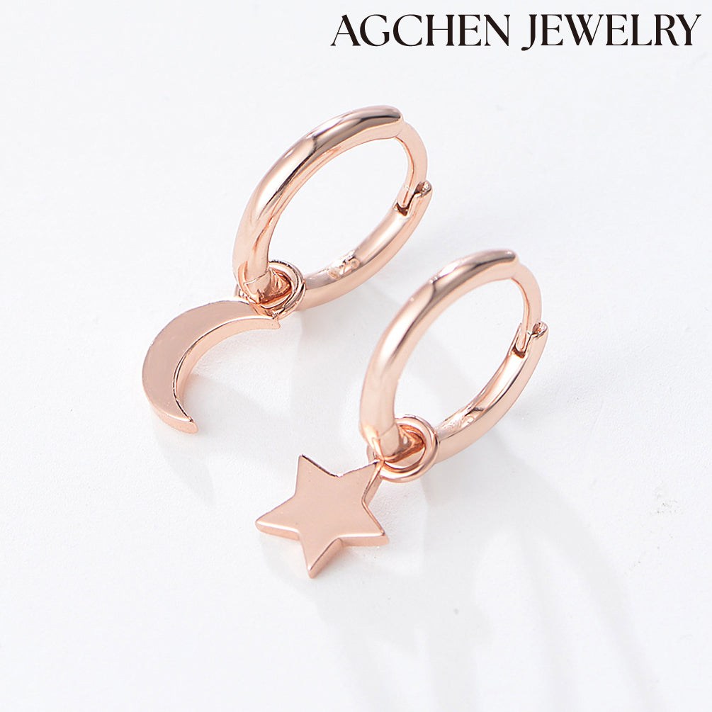 moon hoop earrings gold moon pendant