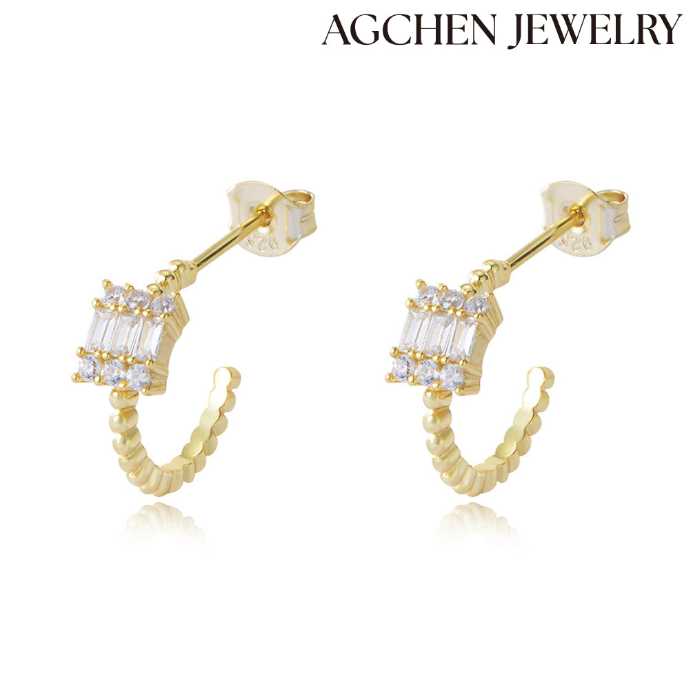 Hook-shaped Earrings with Cubic Zirconia agchenjewelry agjewelryearring hooks ear wrap crawler hook earrings