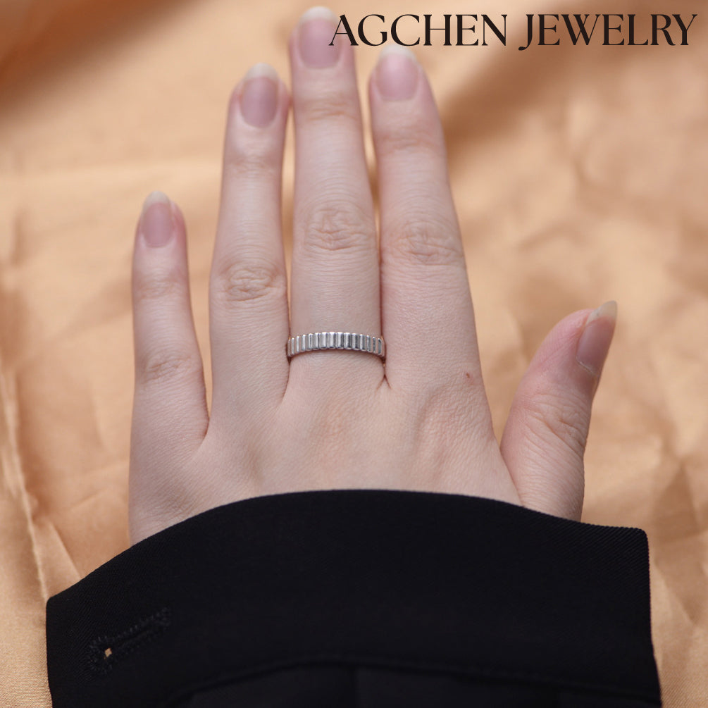 AGCHEN S925 Sterling silver Grooved Bridal Wedding Engagement Anniversary Band Ring Europe and the United States Ins hot sale - AGCHEN JEWELRY,925 All Styles, 925 Rings