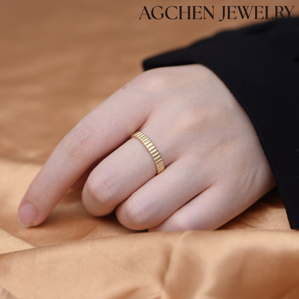 AGCHEN S925 Sterling silver Grooved Bridal Wedding Engagement Anniversary Band Ring Europe and the United States Ins hot sale - AGCHEN JEWELRY,925 All Styles, 925 Rings