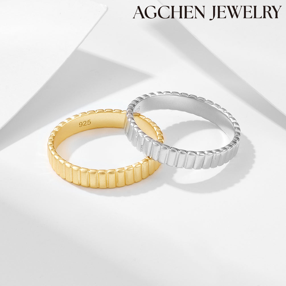 AGCHEN S925 Sterling silver Grooved Bridal Wedding Engagement Anniversary Band Ring Europe and the United States Ins hot sale - AGCHEN JEWELRY,925 All Styles, 925 Rings