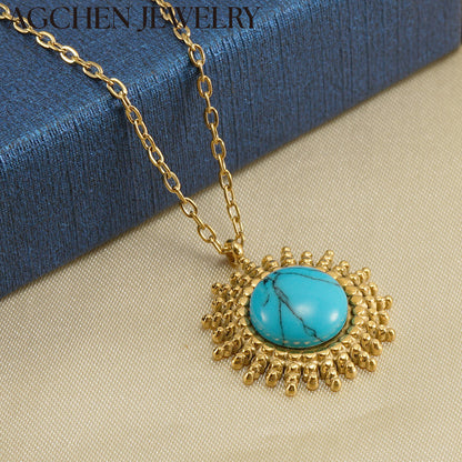 AG Stainless Steel Turquoise Stone Necklace