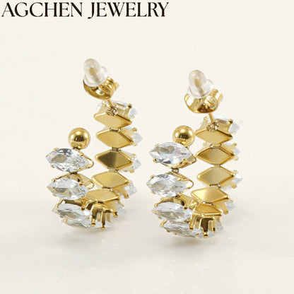 AG Stainless Steel Multicolor Marquise Cubic Zirconia Stud Earrings