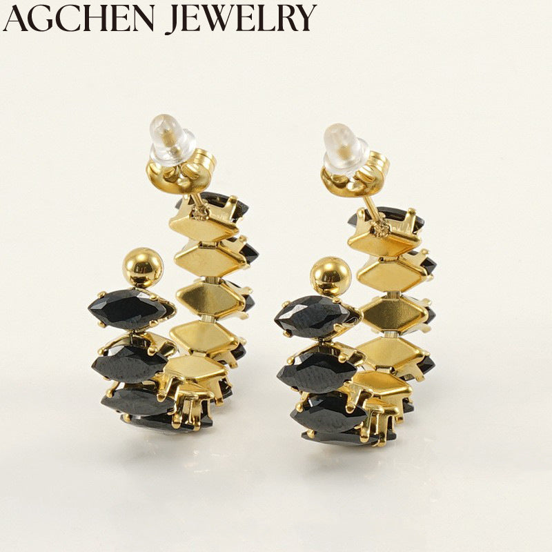 AG Stainless Steel Multicolor Marquise Cubic Zirconia Stud Earrings
